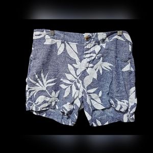 Old Navy Floral Print Blue and White Shorts Size 10‎ Linen Blend